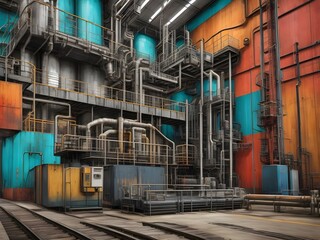 Factory interior background, pipes in power plant