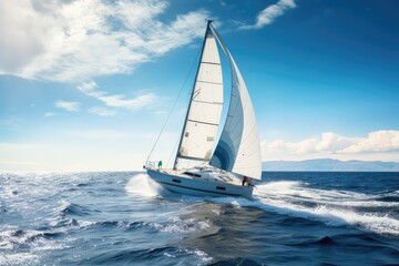 Fototapeta premium Luxury Yachts at Sea, Sailing Regatta, Sailing Sport in Ocean Waves, Generative AI Illustration