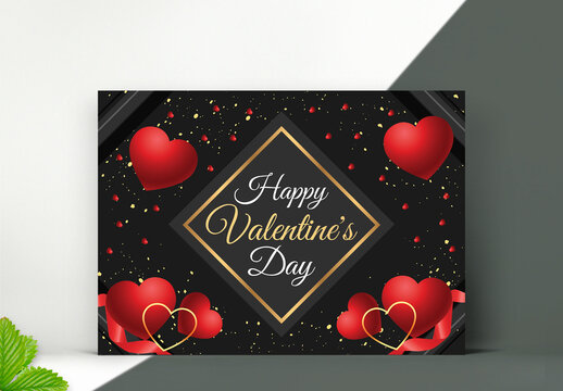 Valentine's Day Card Layout with Dark Background