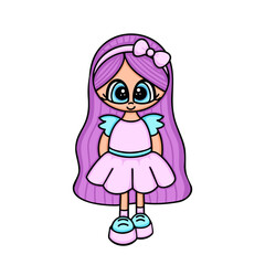 Cute little girl with purple hair, princess, baby doll. Vector Illustration for backgrounds and packaging. Image can be used for greeting cards, posters and stickers. Isolated on white background.