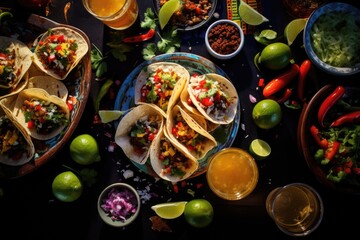 A Mexican fiesta with tacos and margaritas.