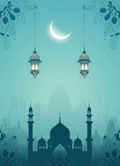 eid al-fitr poster template with pattern mandal and ramadan lamp- Ramadan poster beautiful background