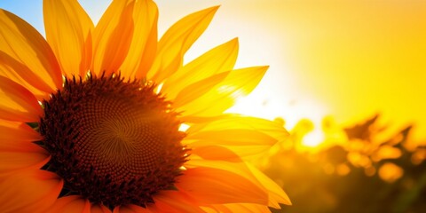 Close-up of a bright sunflower basking in the warm golden hour sunlight.