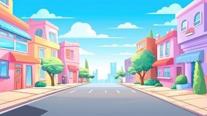 Obraz premium A colorful, cartoon cityscape on a sunny day.