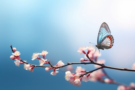 Springtime butterfly and apricot tree in elegant nature image