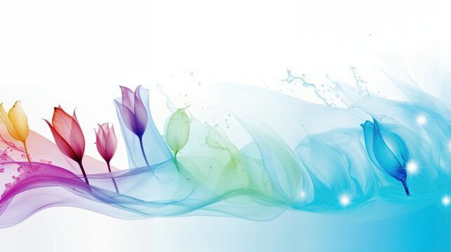 Colourful Flow Background with Floral elements on White. Abstract Art Image.