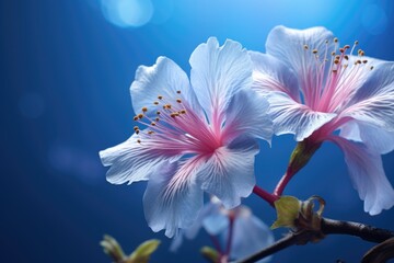 Spring flower on blue background. - obrazy, fototapety, plakaty