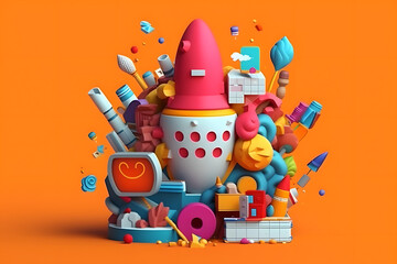 Obraz premium 3d rendering of startup elements