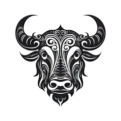 Fototapeta premium Ornate Taurus Icon, Sheep Portrait Isolated, Chinese Horoscope Minimal Ram Symbol on White