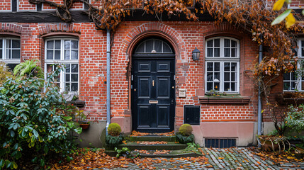 Fototapeta na wymiar Germany Hamburg brick house in overgone