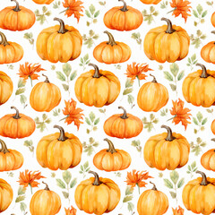Watercolor Squash Seamless Pattern, Aquarelle Pumpkin, Creative Watercolor Gourd Tile