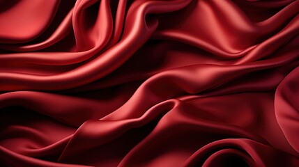 Fototapeta premium Vermilion Velvet Bliss: The Lustrous Texture of Red Satin Fabric Weave Adorns the Wallpaper, Creating a Soft and Silky Visual Treat