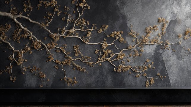 Luxury Metallic and Gold Interior with Dark Natural Branch Elements.