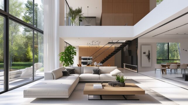 Interior of a modern luxury house with smart automation system