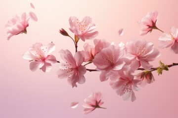 Spring flowers levitating on pink background.