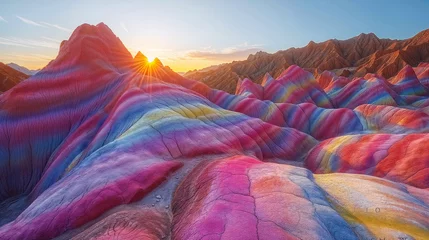 Foto auf Acrylglas Zhangye-Danxia extraordinaire paysage du Parc géologique national de Zhangye Danxia en chine au soleil levant