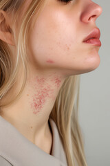 femme ayant une maladie de peau avec éruptions cutané sur le cou