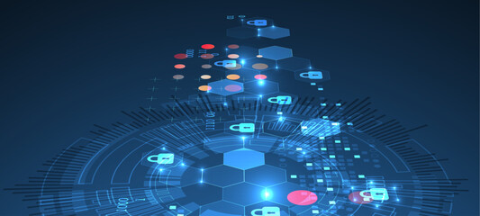 Secure digital background. Virtual confidential, programming protection. Hand drawn vector.