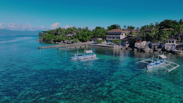 Traditional Filipino Boat Among The Fantastic Scenery Of Cebu Island, Aerial View