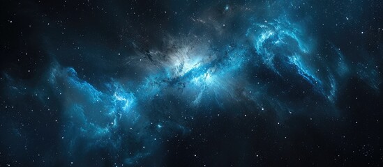 Space-themed 2D artwork with cold nebula against black background.