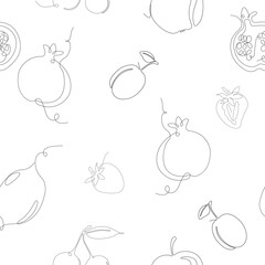 Vector line seamless pattern in swatches, ornament for wrapping paper textile fabric tile drawing element, nature food graphic design, eco fruit illustration element, white background.