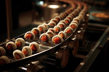A sushi conveyor belt setup.