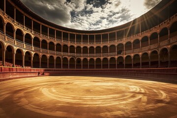 Empty round bullfight arena in Spain. Spanish bullring for traditional performance of bullfight,...
