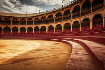 Empty round bullfight arena in Spain. Spanish bullring for traditional performance of bullfight, Generative AI - obrazy, fototapety, plakaty