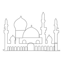 Mosque with  continuous one line drawing  outline vector illustration