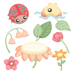 Fototapeta premium Colorful Flower Garden Cartoon Nature Illustration Vector Clipart Sticker Decoration Background