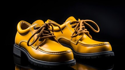 a pair of vibrant yellow safety leather shoes