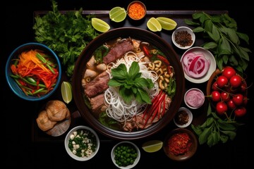 A Vietnamese pho spread.