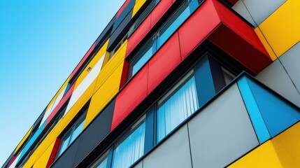 A detail of a colorful modern building in Belgrade, Serbia