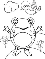 Funny Animal Amphibian Frog Cartoon Coloring Activity for Kids and Adult
