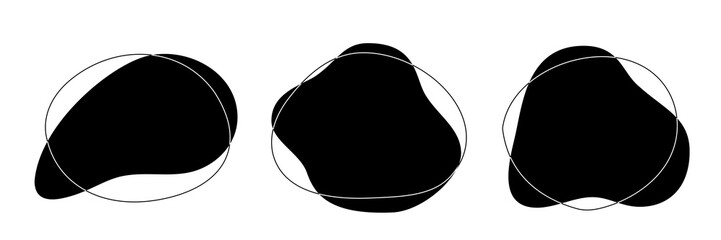 Black liquid irregular amoeba blob shapes vector collection isolated on white background. Fluid bobble blotch forms set, deform drops