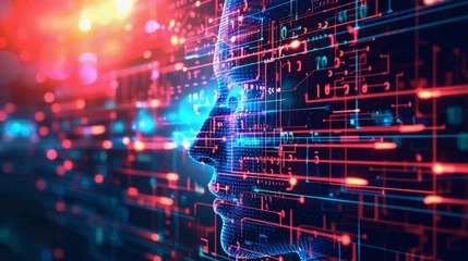 Fotobehang Artificial Intelligence illustration of Neon Code Matrix, background image, generative AI © Hifzhan Graphics