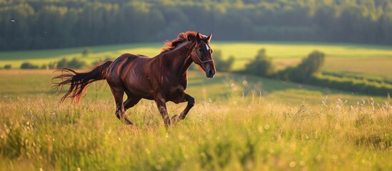Stunning Horse Galloping through Vibrant Field and Lush Pasture