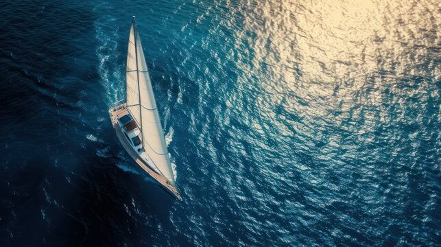 Amazing view to Yacht sailing in open sea at windy day