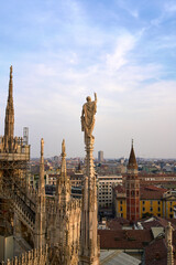 Dusk over Mila as seen from the Duomo di Milano (Milan Cathedral) in Milan, Italy