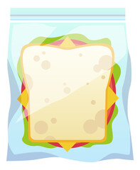 Takeaway sandwich icon. Food in transparent plastic bag