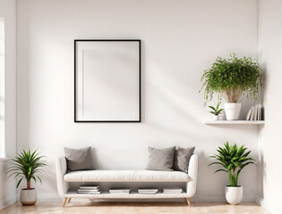 A Blank Frame template Interior Design with Flowered Window, Table, and Vase in a Wood-Floored Room