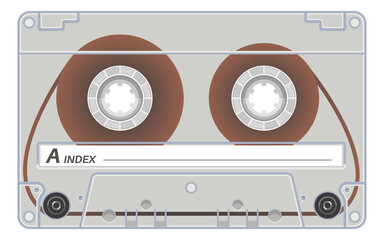 Transparent plastic cassette with audio record. Tape template