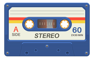 Retro sound tape. Old plastic audio cassette