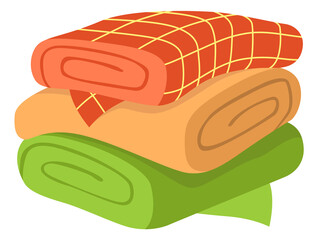 Cloth stack cartoon icon. Color towels folded