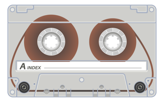 Transparent plastic cassette with audio record. Tape template