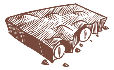Nut chocolate bar sketch. Hazelnut candy snack