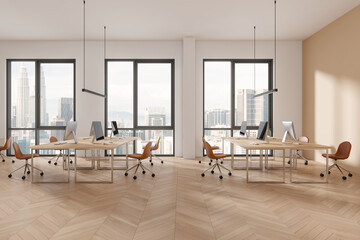 White and beige open space office