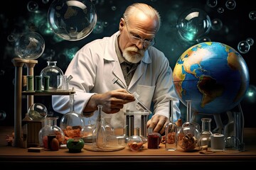 Scientific World, Research, World of Science, Glass Glowing Spheres, Flasks, Test Tubes