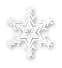 Iced star element. Decorative realistic papercut snowflake
