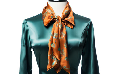 Luxurious Tie-Neck Blouse Crafted from Fine Silk Material Isolated on Transparent Background PNG.